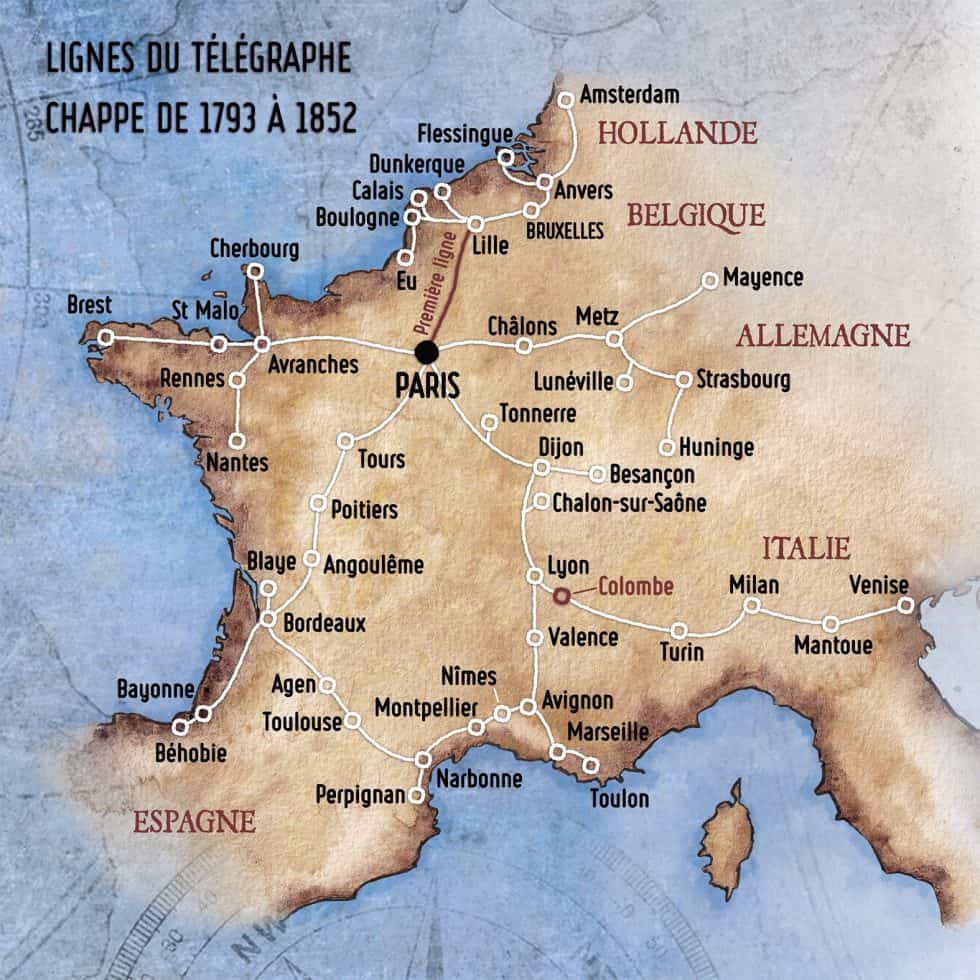 carte des lignes du télépgraphe Chappe en France