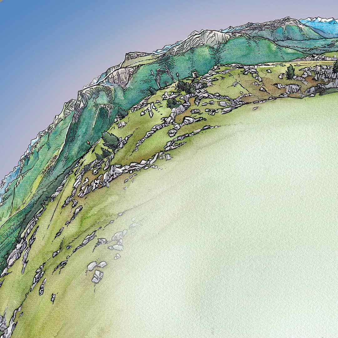 table d'orientation représentant une vue panoramique depuis la montagne du Salève avec la plaine du Genevois et le Léman en bas